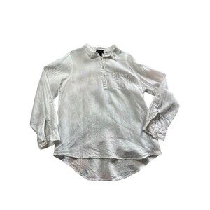 Jones & Co Jones New York White Linen Popover Shirt with Tab Sleeves